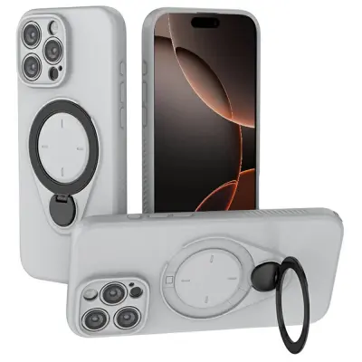 iPhone 16 Pro Max Mobilskal MagSafe Rotating Kickstand TPU PC - Grå (Grå)