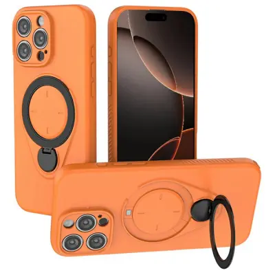 iPhone 16 Pro Max Mobilskal MagSafe Rotating Kickstand TPU PC - Orange (Orange)