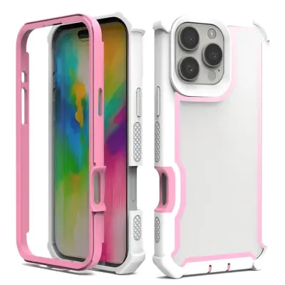iPhone 16 Pro Max Mobilskal TPU + PC Shockproof - Vit/Rosa