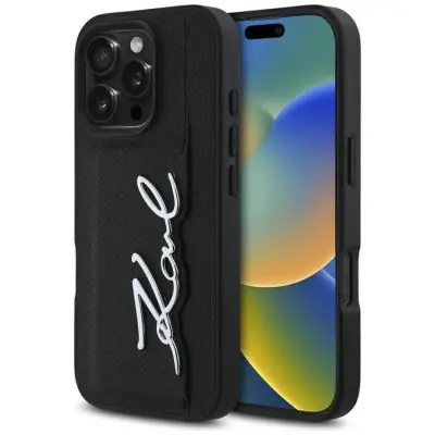 Karl Lagerfeld iPhone 16 Pro Max Mobilskal Korthållare Metal Signature - Svart
