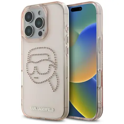 Karl Lagerfeld iPhone 16 Pro Max Mobilskal Rhinestones Karl Head - Rosa