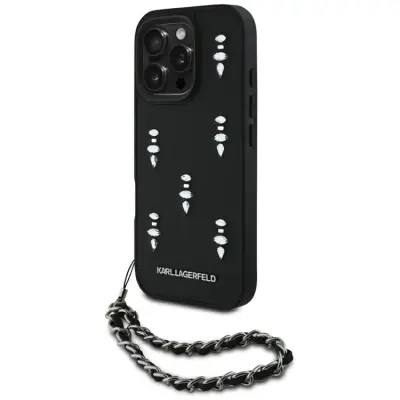 Karl Lagerfeld iPhone 16 Pro Max Mobilskal Saffiano Crystals Strap - Svart