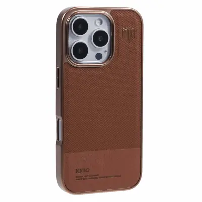 KIGC iPhone 16 Pro Max Mobilskal Electroplating PC + TPU + PU - Guld (Titan Guld)