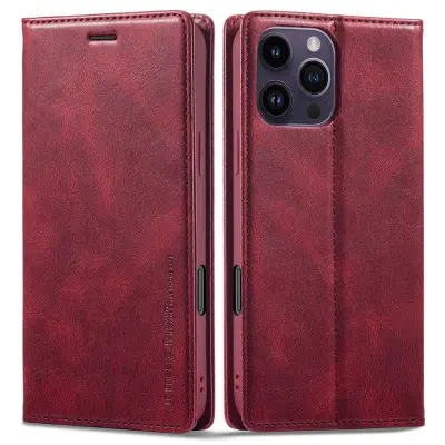 LC.IMEEKE iPhone 16 Pro Max Plånboksfodral Konstläder - Röd