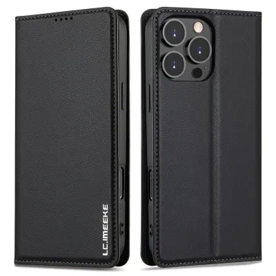 LC.IMEEKE L1 Series iPhone 16 Pro Max Plånboksfodral Konstläder - Svart