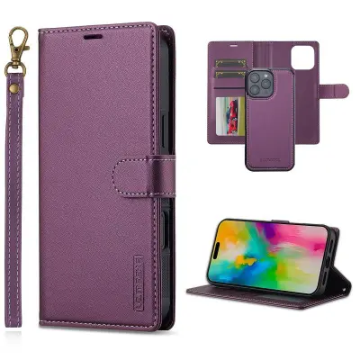 LC.IMEEKE L2 Series iPhone 16 Pro Max Plånboksfodral Konstläder - Lila