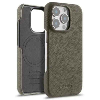 MELKCO iPhone 16 Pro Max Fodral Äkta Läder PC Grå
