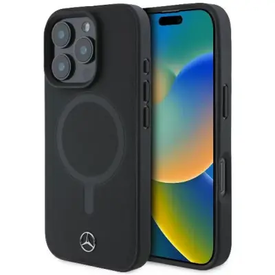 Mercedes iPhone 16 Pro Max Mobilskal MagSafe Smooth Läder - Svart