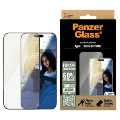 PanzerGlass iPhone 16 Pro Max Härdat Glas Skärmskydd Ultra-Wide Eyecare - Clear