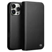 Qialino iPhone 16 Pro Max Plånboksfodral Äkta läder - Svart