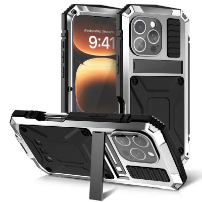 R-JUST iPhone 16 Pro Max Mobilskal PC+Silicone+Metal Silver