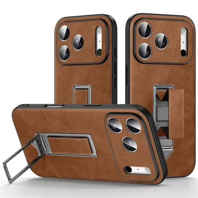 SULADA iPhone 16 Pro Max Mobilskal Kickstand med Fingerrem - Brun (Brun)