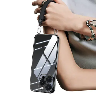 SULADA iPhone 16 Pro Max Mobilskal Electroplating TPU med Rem - Svart