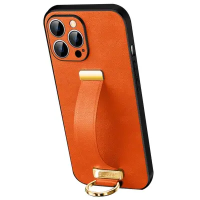 SULADA iPhone 16 Pro Max Mobilskal Läder Orange med Handledsrem