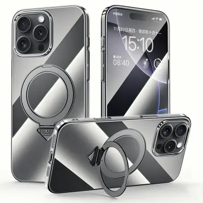 SULADA iPhone 16 Pro Max Mobilskal MagSafe Kickstand Klar PC Svart