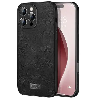SULADA iPhone 16 Pro Max Mobilskal PU Läder TPU PC Baksidan - Svart
