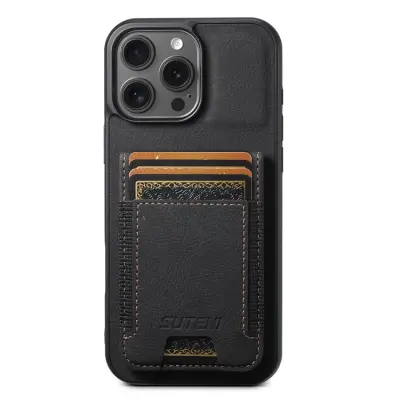 SUTENI iPhone 16 Pro Max Mobilskal Korthållare Litchi Läder