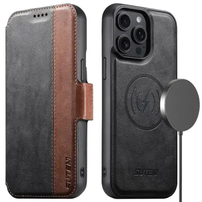 SUTENI iPhone 16 Pro Max Plånboksfodral Magsafe Cowhide - Svart