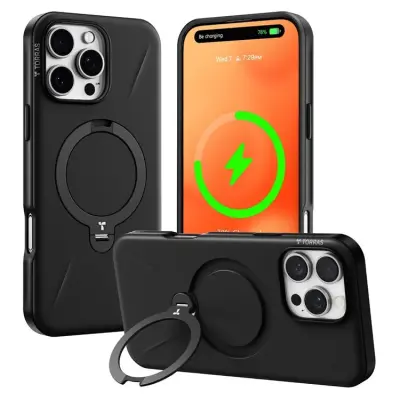 Torras iPhone 16 Pro Max Mobilskal Magsafe Ostand Q Pro - Svart