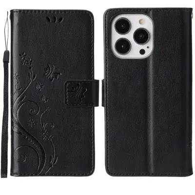Trolsk Imprint Flower Wallet (iPhone 16 Pro Max) - Svart