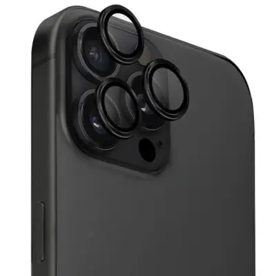 UNIQ iPhone 16 Pro/16 Pro Max Kameralinsskydd Härdat Glas Optix - Midnight Svart