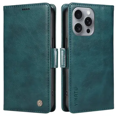 YIKATU iPhone 16 Pro Max Plånboksfodral Litchi Texture - Blå