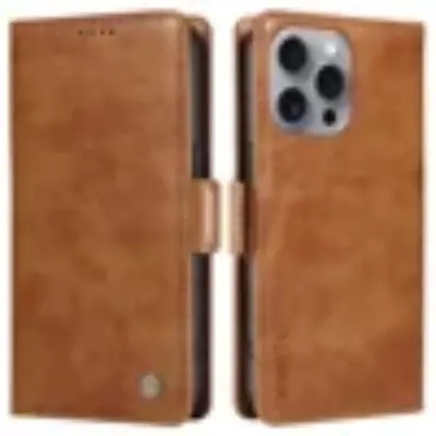 YIKATU iPhone 16 Pro Max Konstläder Plånboksfodral Litchi Texture - Brun