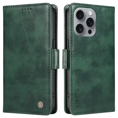 YIKATU iPhone 16 Pro Max Plånboksfodral Litchi Texture - Grön