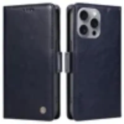 YIKATU iPhone 16 Pro Max Konstläder Plånboksfodral Litchi Texture - Blå