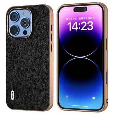 ABEEL iPhone 16 Pro Mobilskal Äkta Läder + PC + TPU - Svart