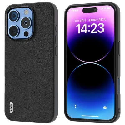 ABEEL iPhone 16 Pro Mobilskal Äkta Läder Anti-rep Svart