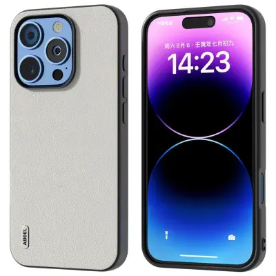 ABEEL iPhone 16 Pro Mobilskal Äkta Läder Anti-repor Grå