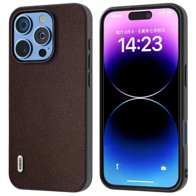 ABEEL iPhone 16 Pro Mobilskal Äkta Läder PC Telefonöverdrag - Brun