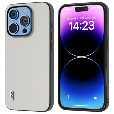 ABEEL iPhone 16 Pro Mobilskal Äkta Läder PC Telefonöverdrag - Vit