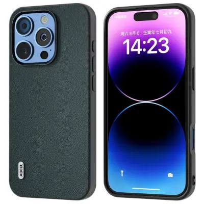 ABEEL iPhone 16 Pro Mobilskal Äkta Läder PC Telefonfodral - Grön