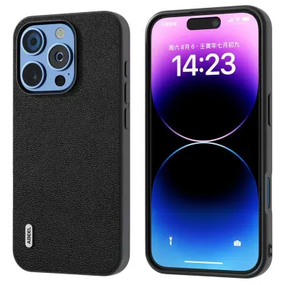 ABEEL iPhone 16 Pro Fodral Äkta Läder PC+TPU - Svart