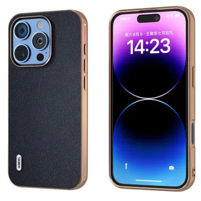 ABEEL iPhone 16 Pro Mobilskal Electropläterad Äkta Läder Blå