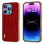 ABEEL iPhone 16 Pro Plånboksfodral Electropläterad Äkta läder Röd
