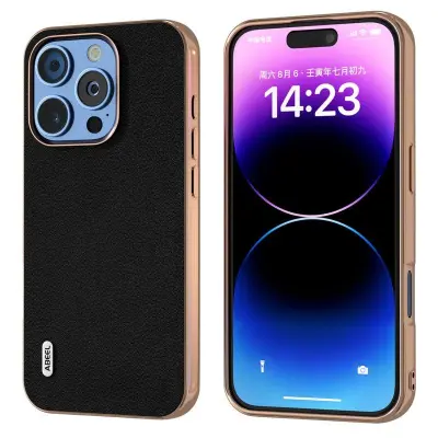ABEEL iPhone 16 Pro Mobilskal Electroplating Äkta Läder Svart