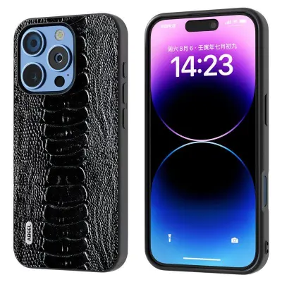 ABEEL iPhone 16 Pro Mobilskal Krokodiltextur Äkta Läder Svart