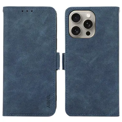 ABEEL iPhone 16 Pro Plånboksfodral Konstläder Folio Ställ Blå