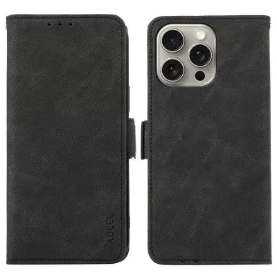 ABEEL iPhone 16 Pro Plånboksfodral Konstläder Folio Ställ Svart