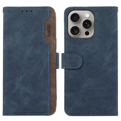 ABEEL iPhone 16 Pro Plånboksfodral RFID-Skydd Konstläder Flip Blå