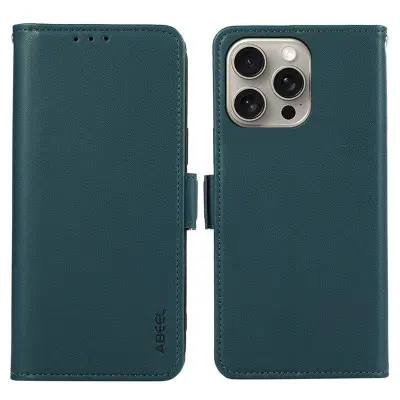 ABEEL iPhone 16 Pro Plånboksfodral Konstläder RFID-Skydd Grön