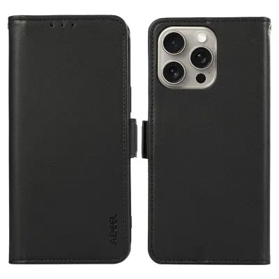 ABEEL iPhone 16 Pro Plånboksfodral Konstläder RFID-Skydd Magnetisk - Svart