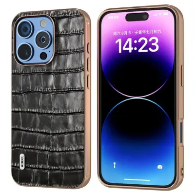 ABEEL iPhone 16 Pro Mobilskal Äkta läder Crocodile - Svart