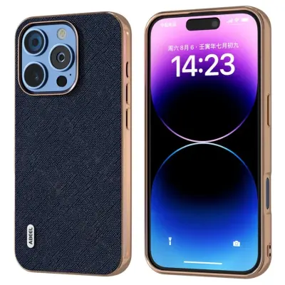 Abeel iPhone 16 Pro Mobilskal Äkta Läder Cross Texture - Blå