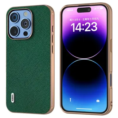 Abeel iPhone 16 Pro Mobilskal Äkta Läder Cross Texture - Grön