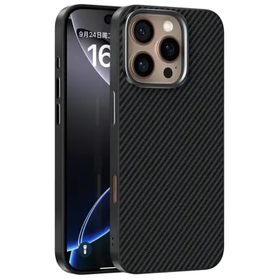 ABEEL iPhone 16 Pro Mobilskal MagSafe Carbon Fiber Texture (Svart)