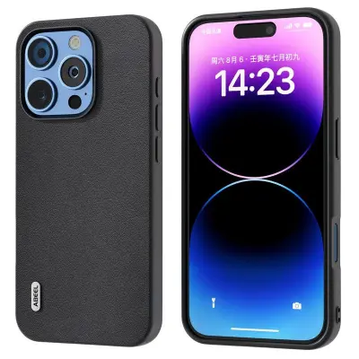 ABEEL iPhone 16 Pro Mobilskal Äkta Läder + PC + TPU Skydd - Svart